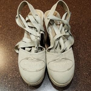 Prada wedge canvas logo embroidered Espadrille wed